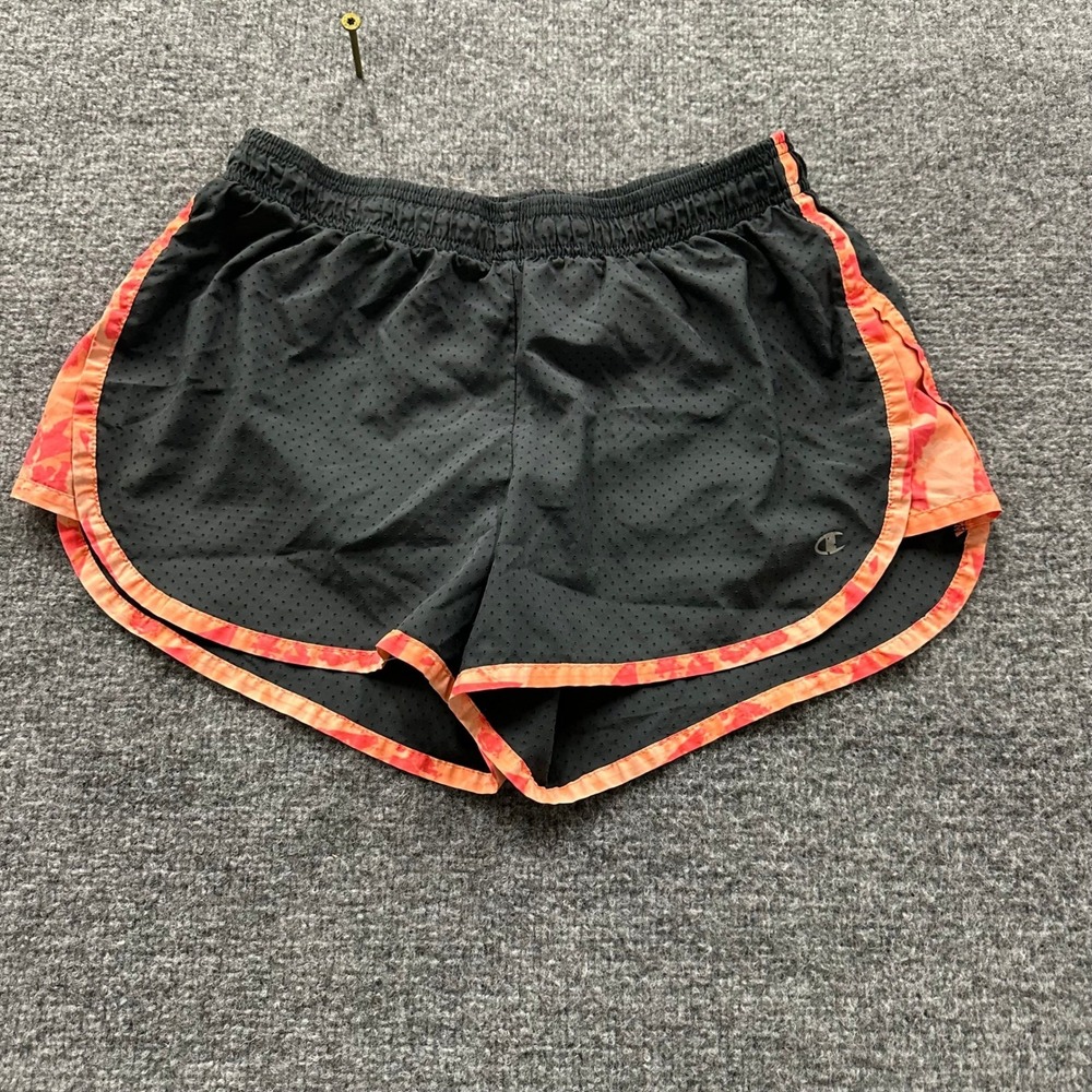 Champion Athletic Shorts Womens Size M Black Orange Trim Mesh Running Activewear